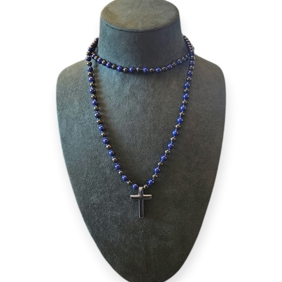 Lapis Lazuli and Shungite Lariat Necklace - Picture 1 of 3